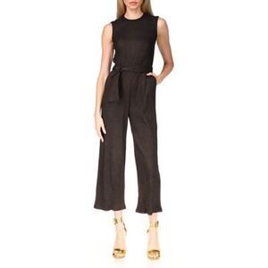 Michael Kors Sleeveless Shimmer Jumpsuit In Black Gold S